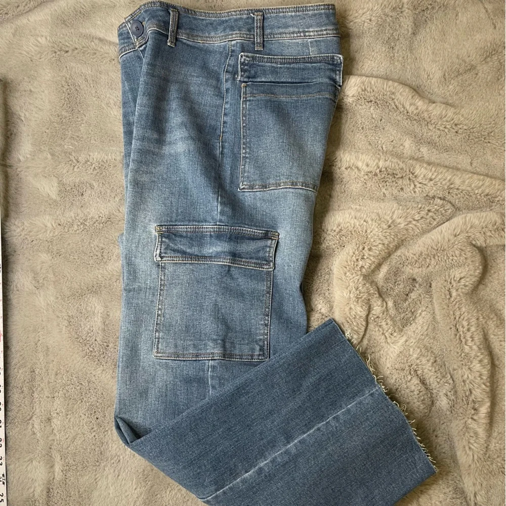 OAT New York High-Rise Cargo Wide Leg Jeans Utility Denim 10/30 Blue Casual